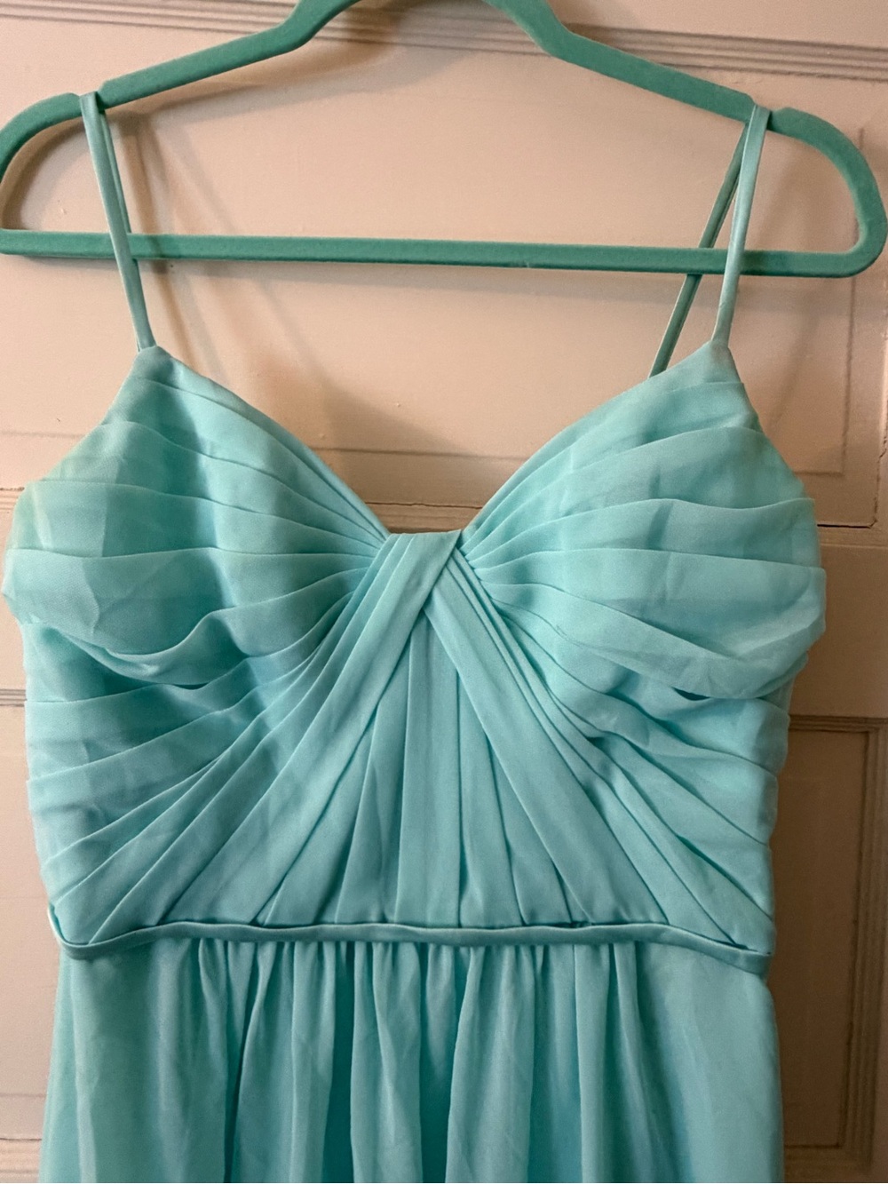 SORELLA VITA Light Teal Pleated Spaghetti-Strap Prom Dress